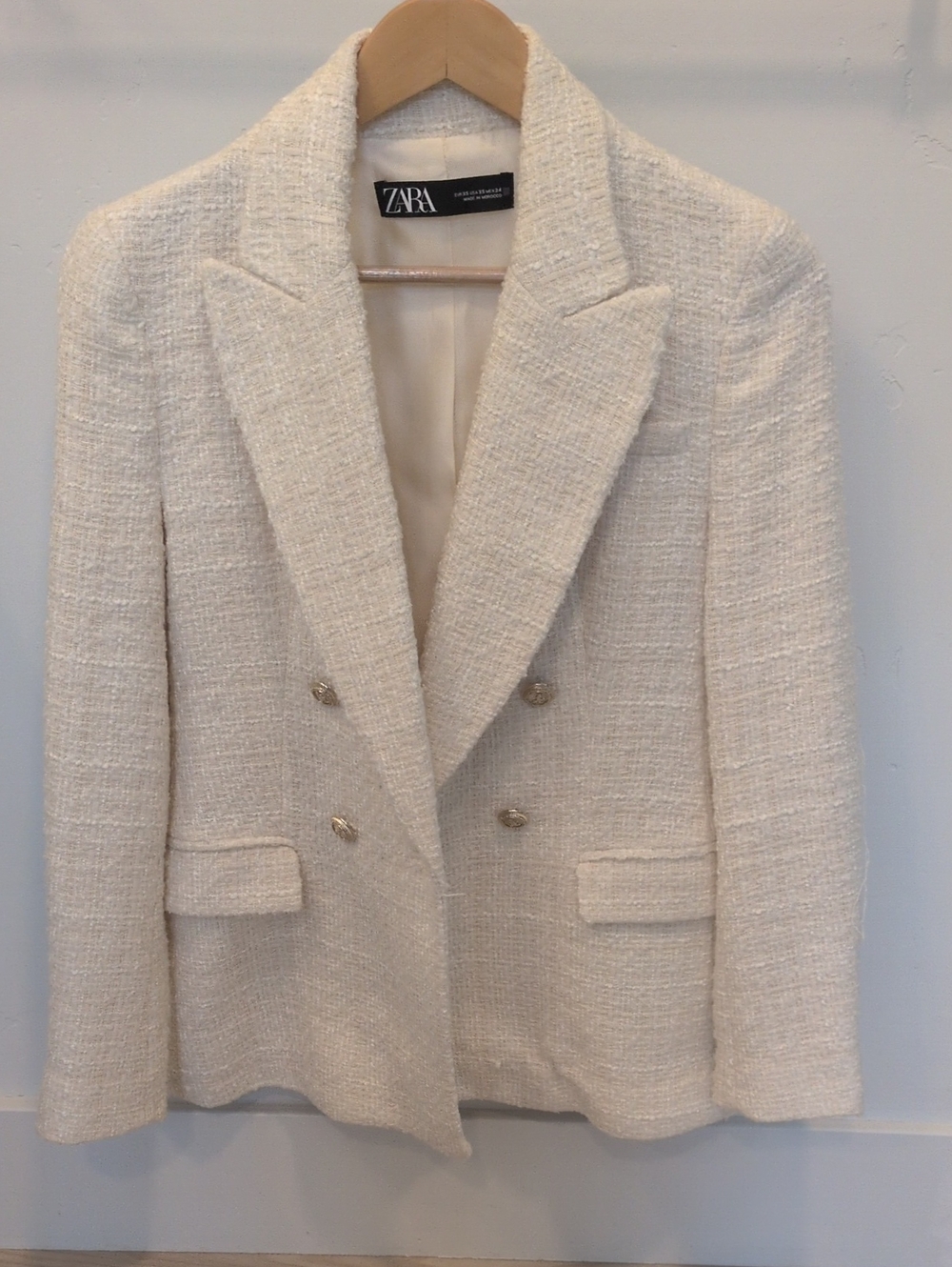 Zara White Tweed Double Breasted Blazer - Picture 3 of 5